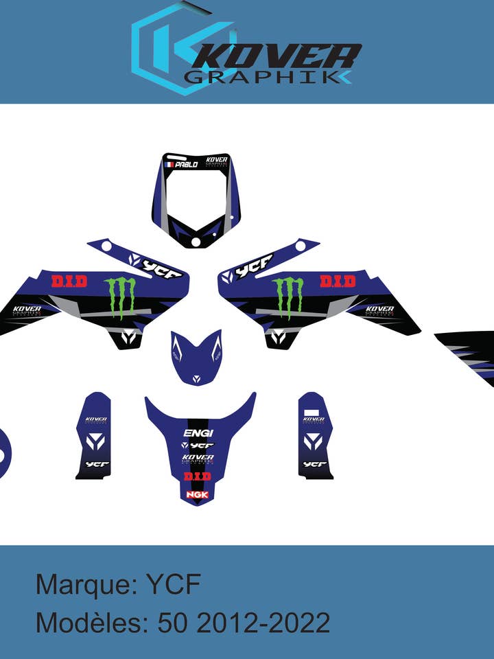 MOTORCYCLE DECAL KIT compatible with dirt bike YCF 50 2012-2022 Yamaha Monster Style for wholesale by kover graphik