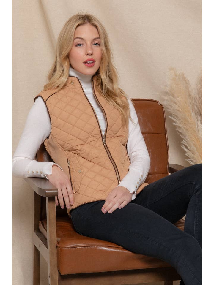 42POPS - Wholesale Outerwear Vest - Women's - ',._ SLIM FIT SUEDE PIPING QUILTED PADDING VEST12