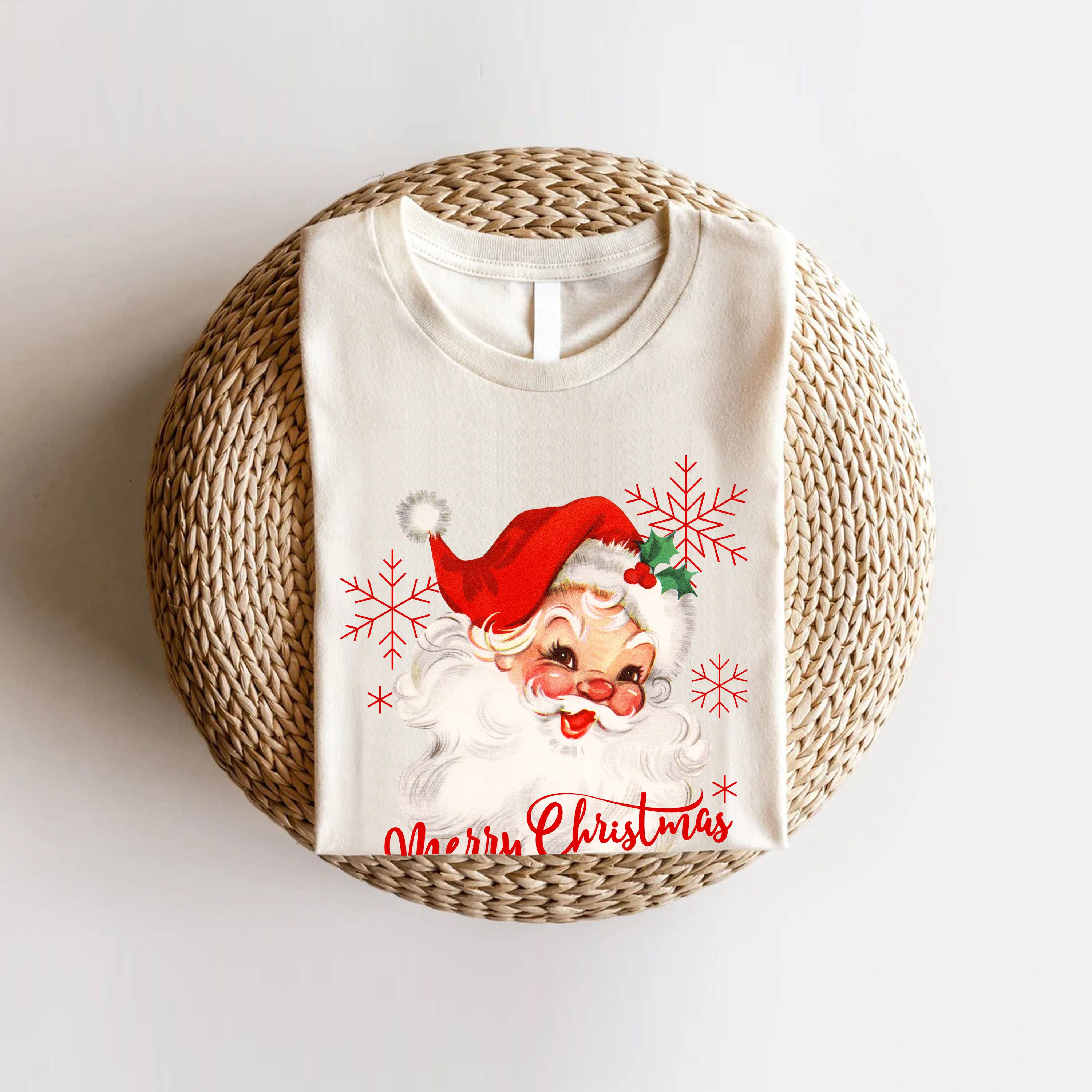 STARCHIS - Vente T-shirt sérigraphié – femme - Joyeux Noël, père Noël vintage, rouge2