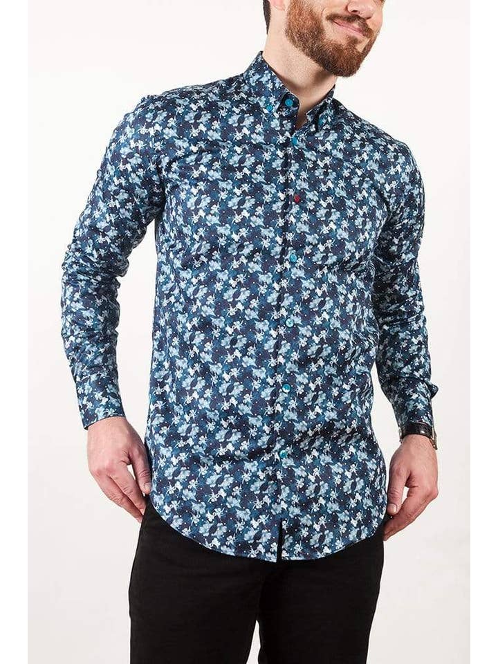 Aayat Menswear - Vente Chemise à col boutonné – homme - CHEMISE À FLEURS POUR HOMME À COL BOUTONNÉ1