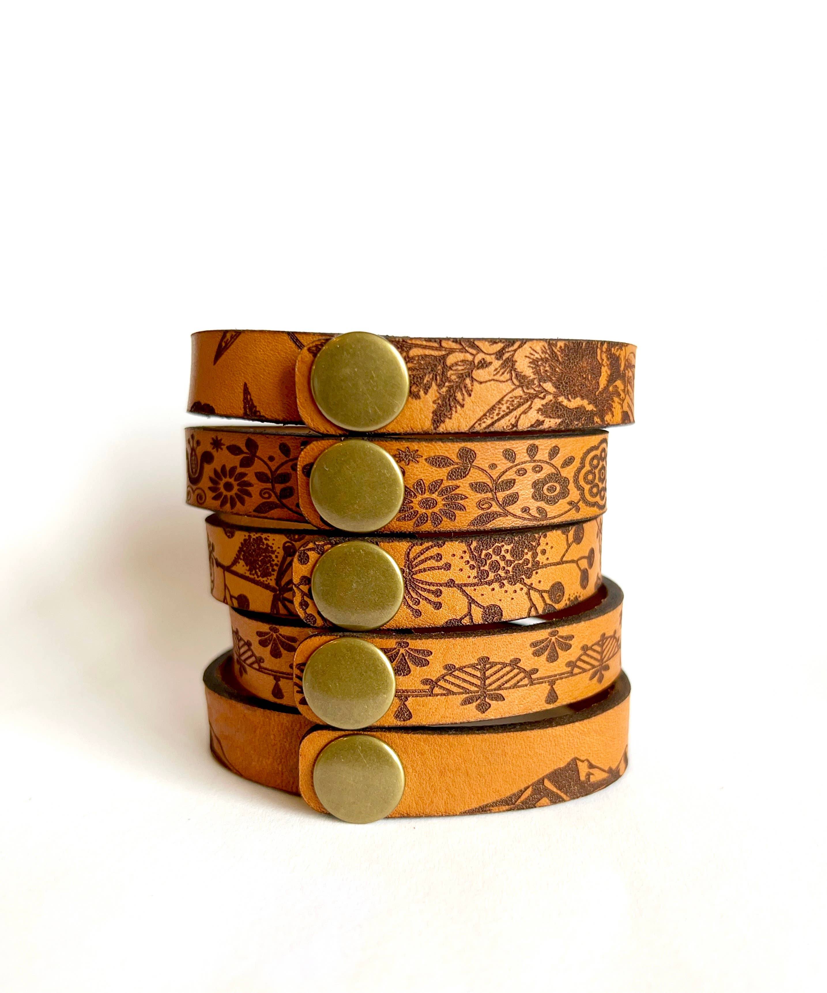 New Market Farmhouse - Wholesale Bangle Bracelet - Design Leather Snap Bracelet - Engraved Leather Cuff4