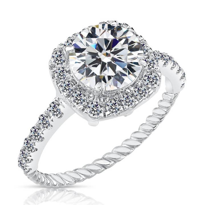 Sterling Silver Solitaire Halo Engagement Ring with CZ for wholesale by NY Gold & Silver Trading Inc.