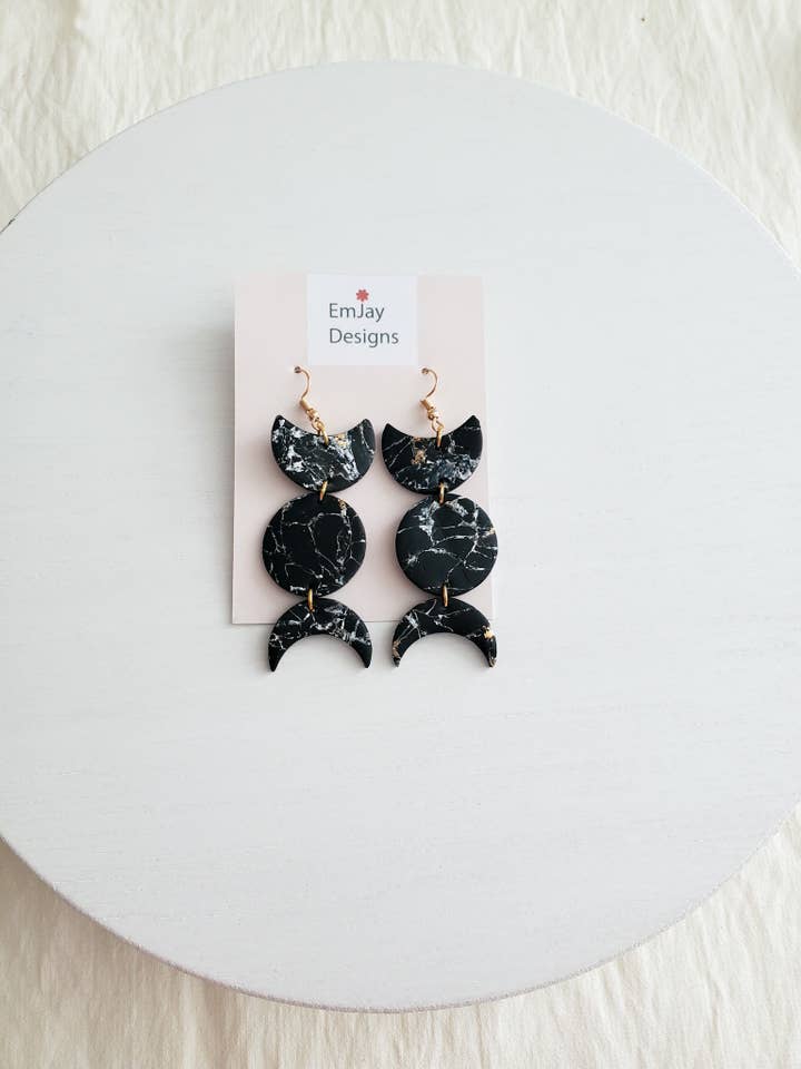 Marbled Moon Phase Polymer Clay Earring for wholesale by EmJay Designs