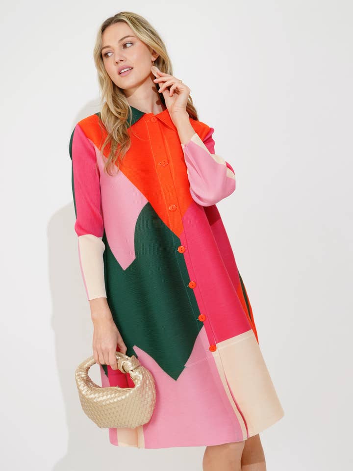CY FASHION. LONDON - Wholesale Dress - Women's - Multi color print long sleeves Blazer Dress with buttons des