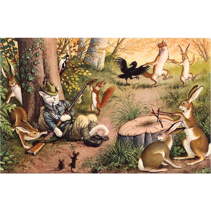 Postcard AN-331 Animals Playing While Cat Sleeps for wholesale by Found Image Press