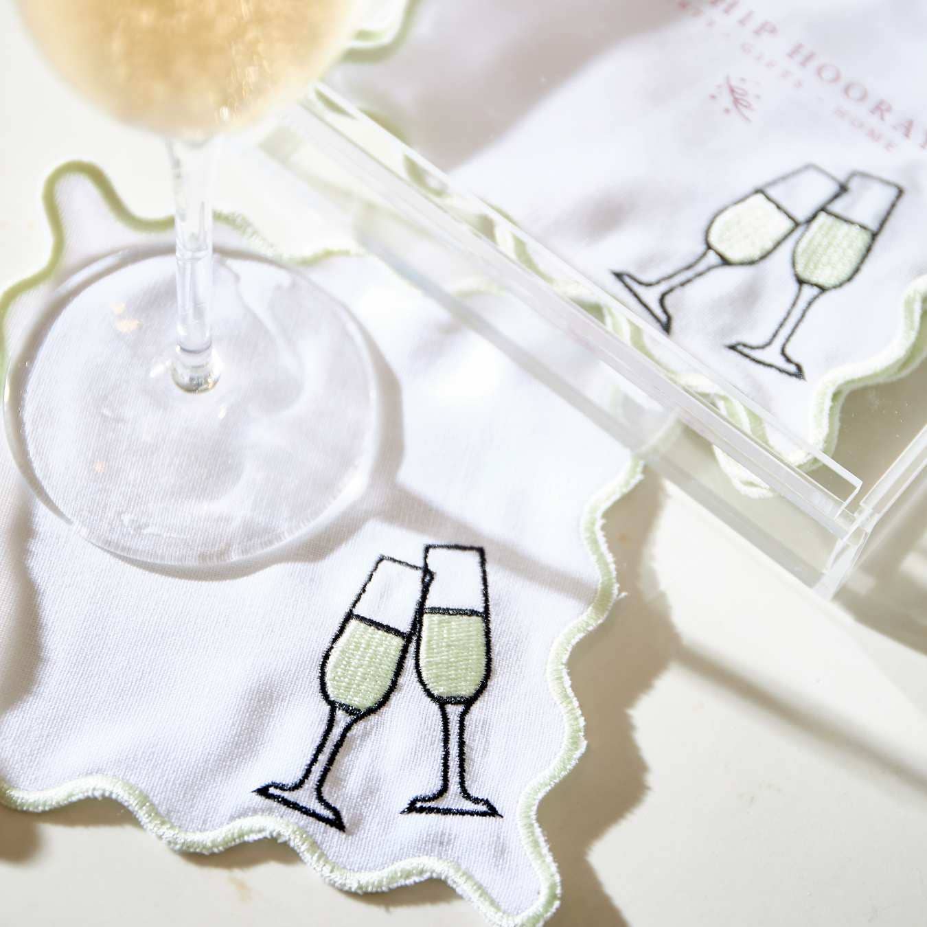 Sip Hip Hooray - Wholesale Dinner & Cloth Napkin - Embroidered Cocktail Napkins with Reusable Acrylic Box 8