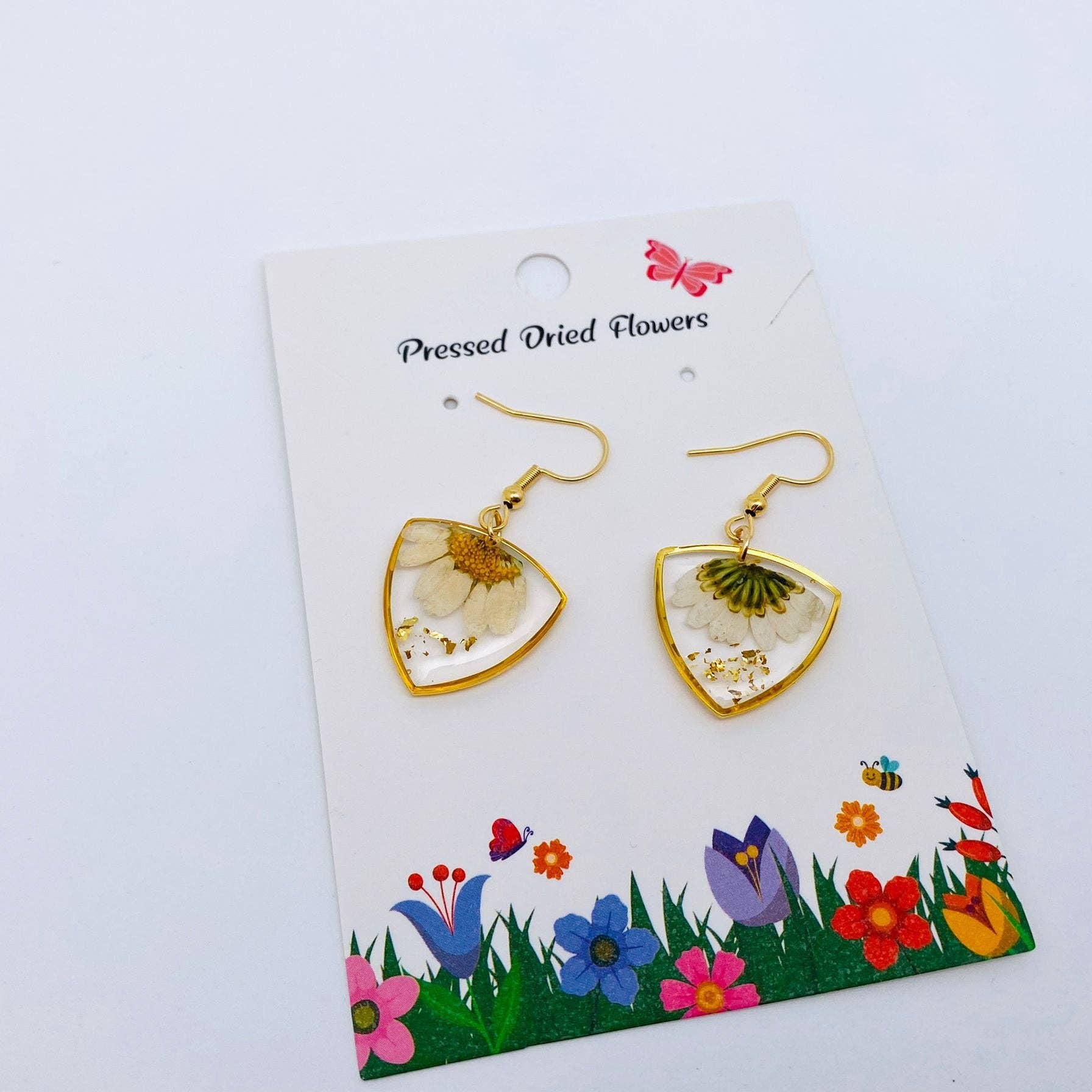 Mio Queena - Wholesale Dangle Earrings - Genuine Dried Flower Pressed Daisy Dangle Earrings - PDF2