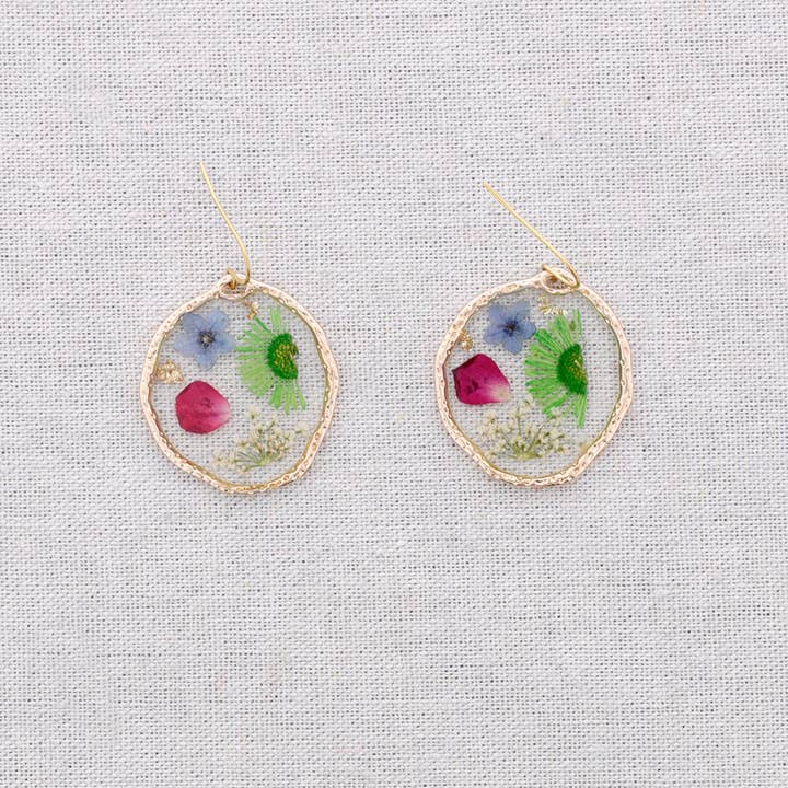Sonata - Wholesale Snap Jewelry - Hanging Steel Earrings with Dried Flowers4