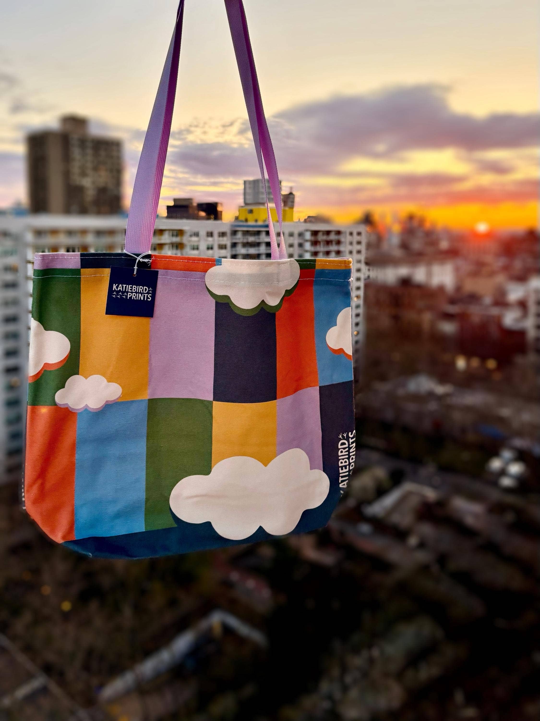 Katiebird Prints - Wholesale Tote Bag - Unisex - Wanderlust Colorful Cloud Pattern Everyday Reusable Tote2