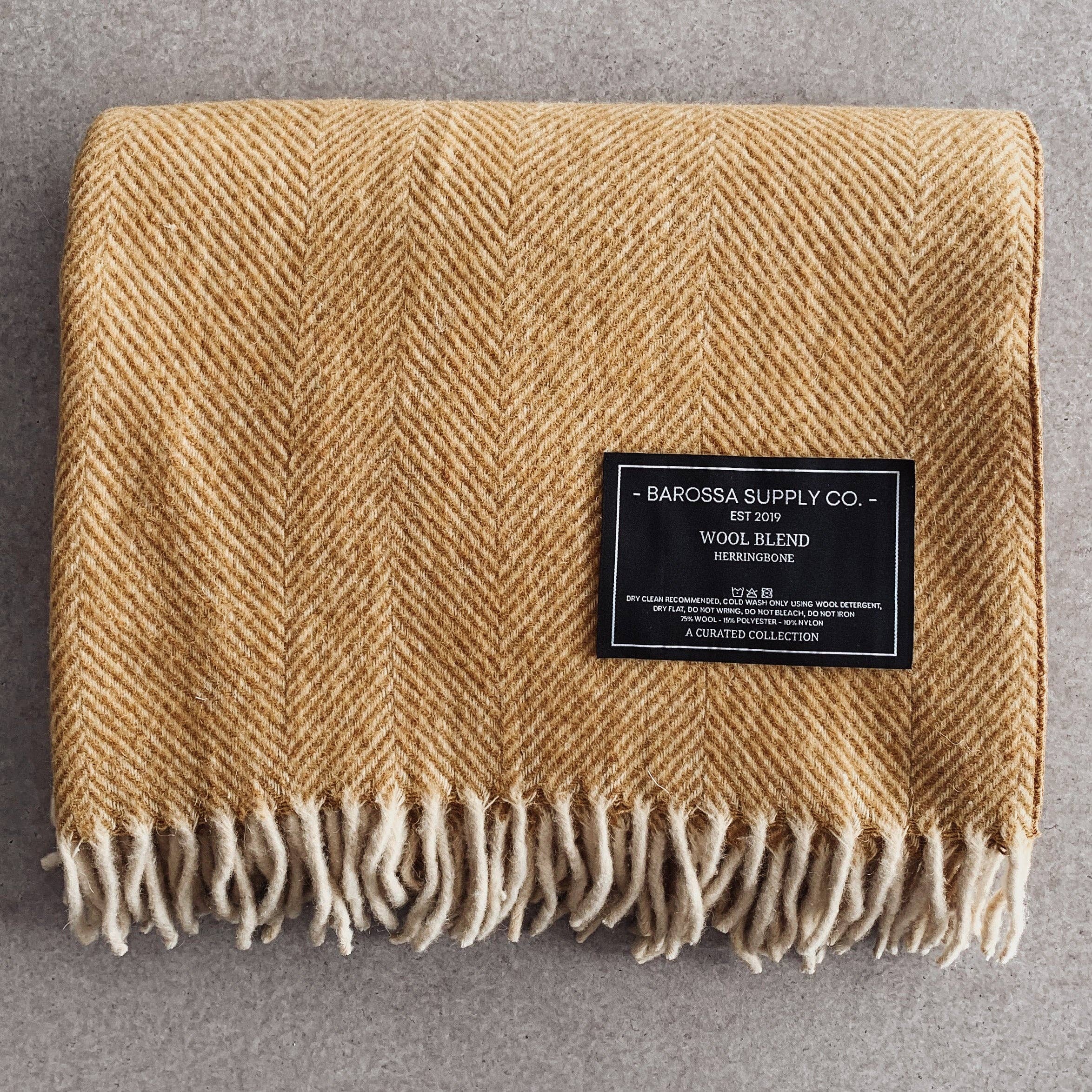 Barossa Supply Co. - Wholesale Throw blanket - Mustard - Herringbone Wool Blend Blanket1