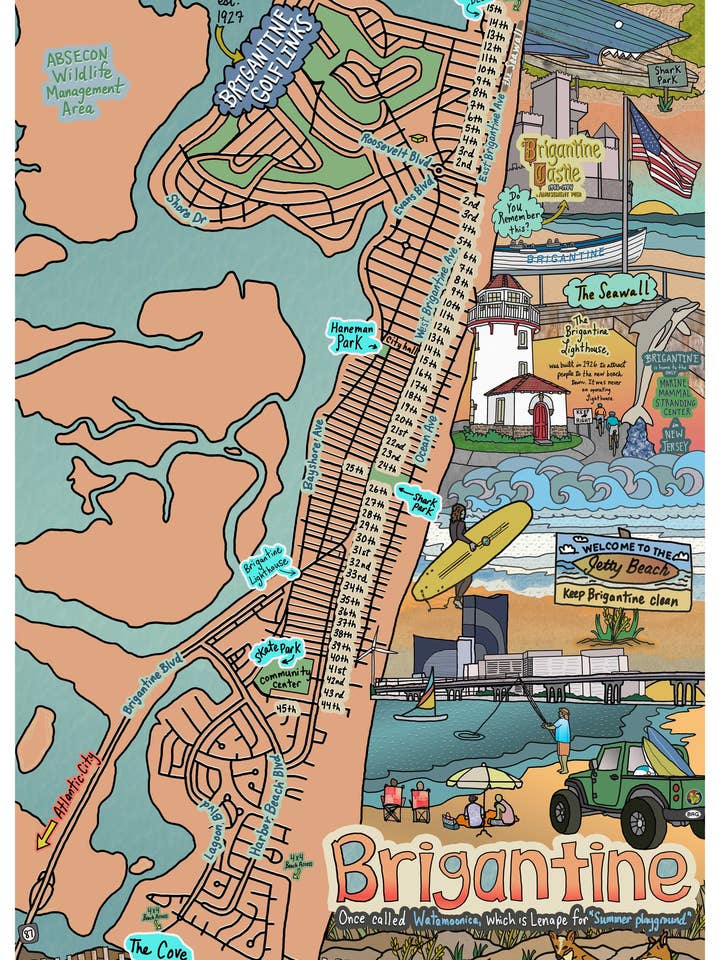 Mapa de Brigantine, New Jersey por atacado de jessie husband