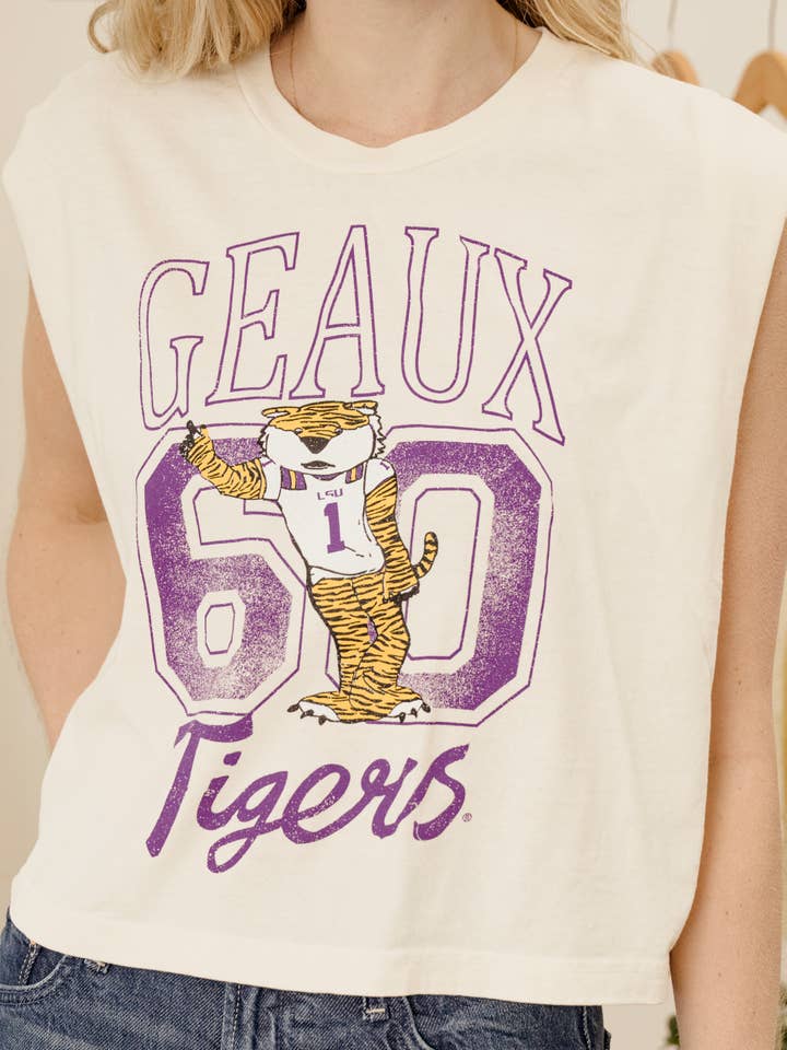 Geaux LSU Tigers Club Mascot Off White Tank for wholesale by LivyLu