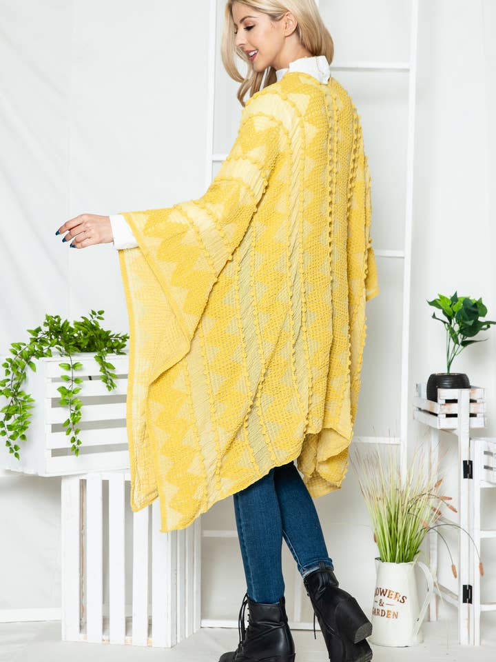 Justin & Taylor - Wholesale Kimono - Women's - Puffer-Up | Soft Textured Cover-Up Kimono With Pom Detail11