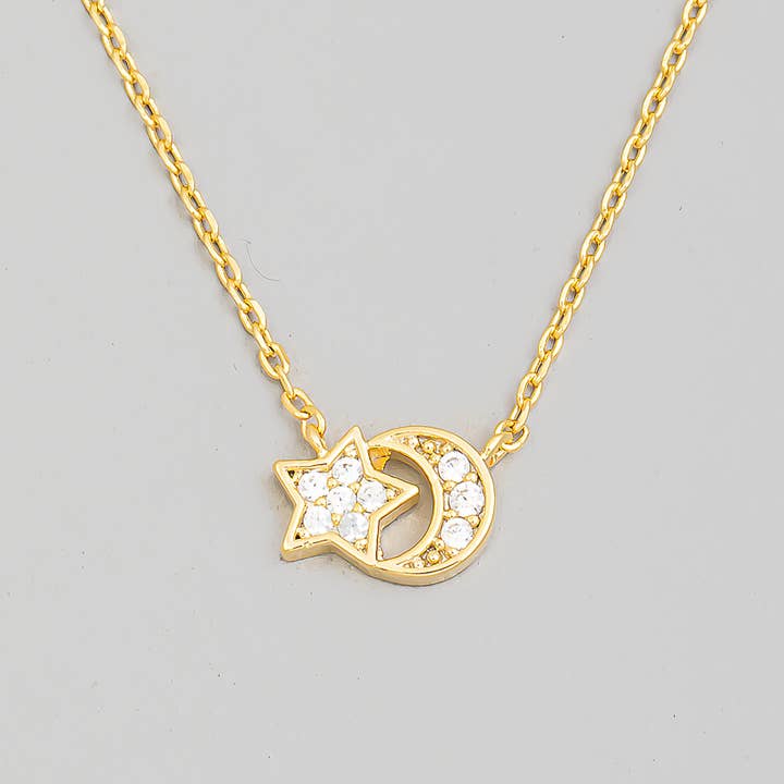 Collier à pendentif Pave Mini Moon Star pour la vente par The Looks by Fame Accessories