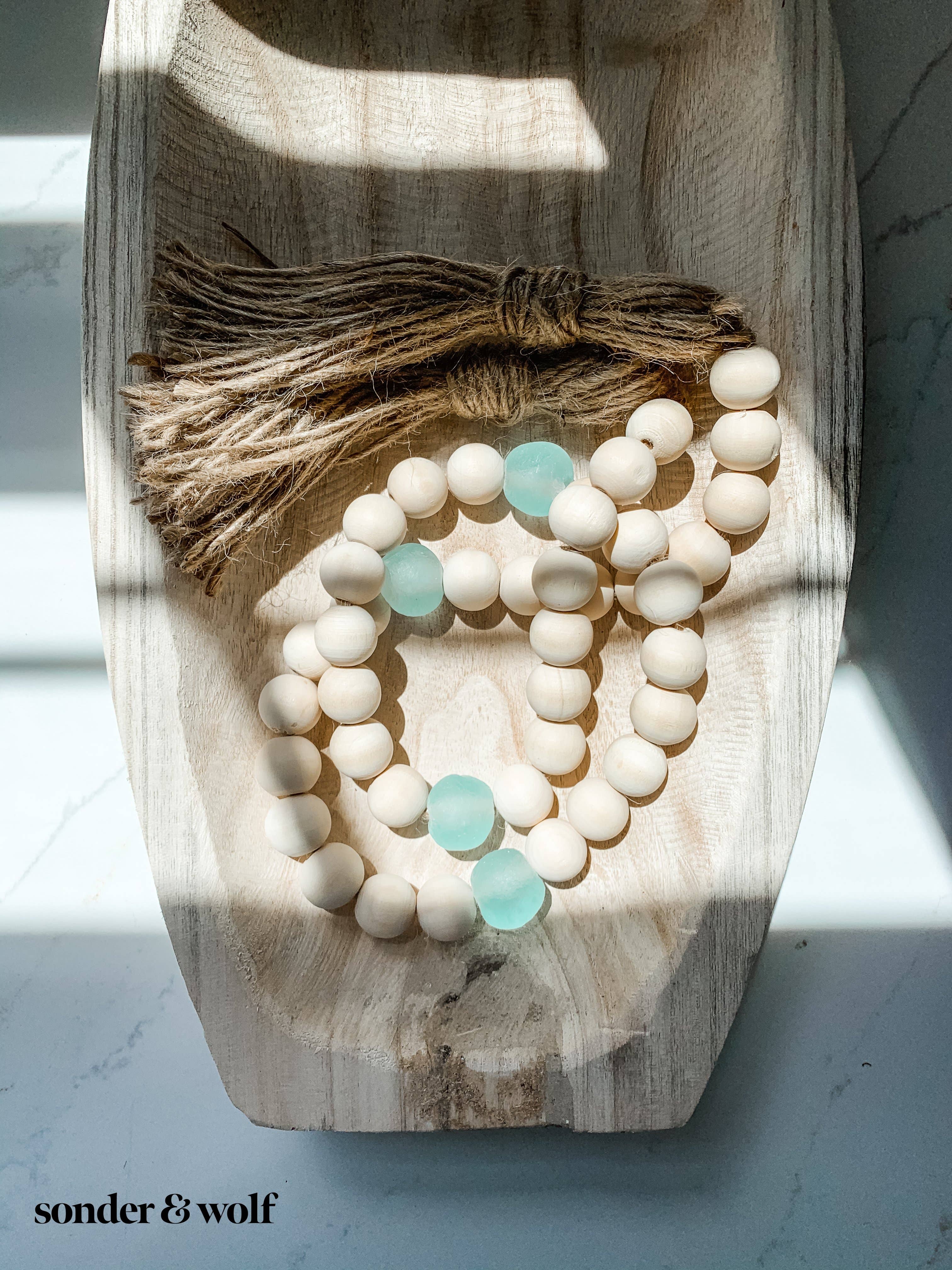 sonder & wolf - Wholesale Bunting/Garland - Wood Bead & Aqua Recycled Glass Beads Garland3