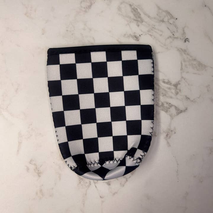 The Wild Buck Company - Wholesale Drink Huggers & Koozies - Black White Checker Iced Coffee Coozie/ Drink Sleeve4