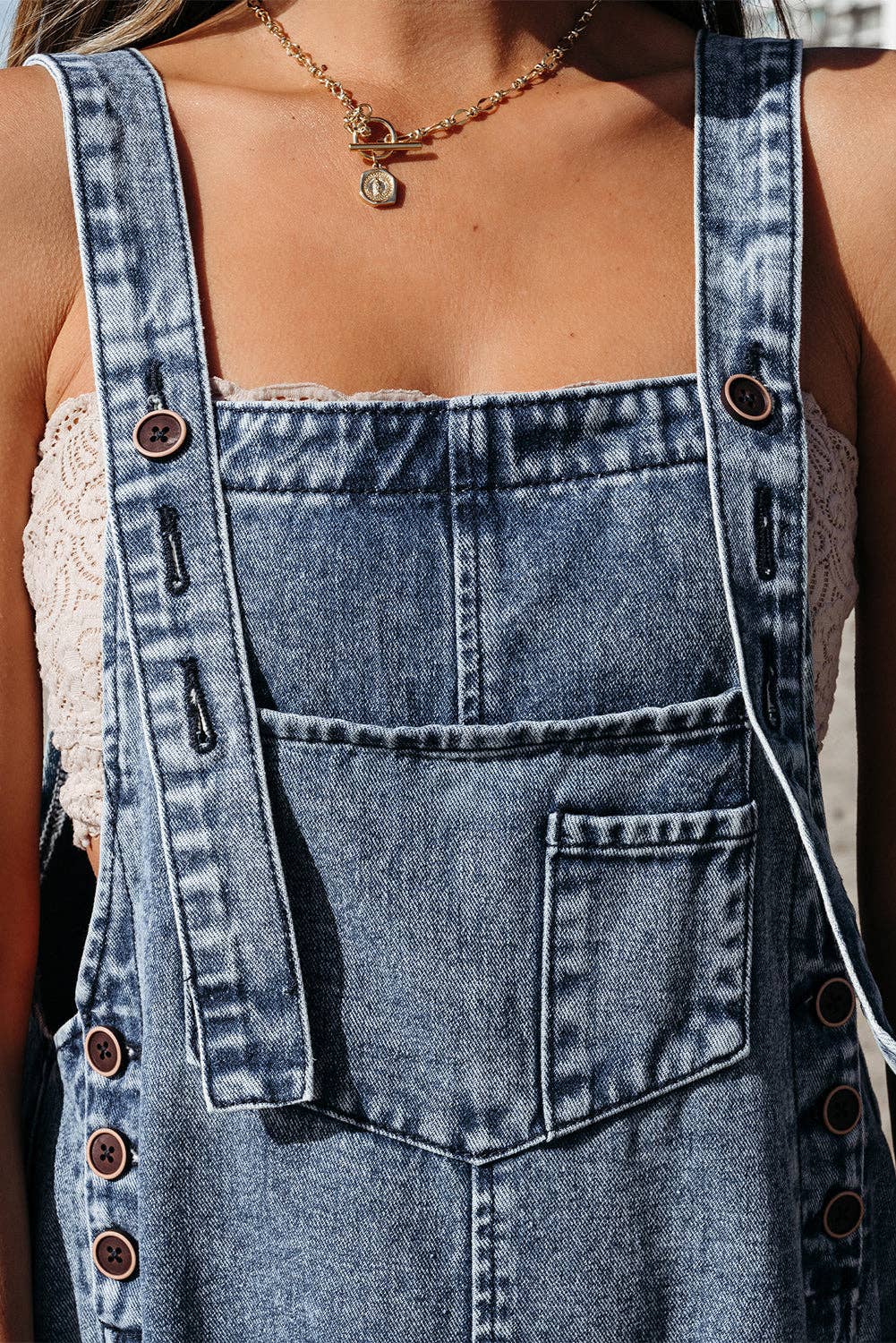 LALA LOO - Wholesale Overalls - Women's - Denim Bib Pocket Wide Leg Overall4