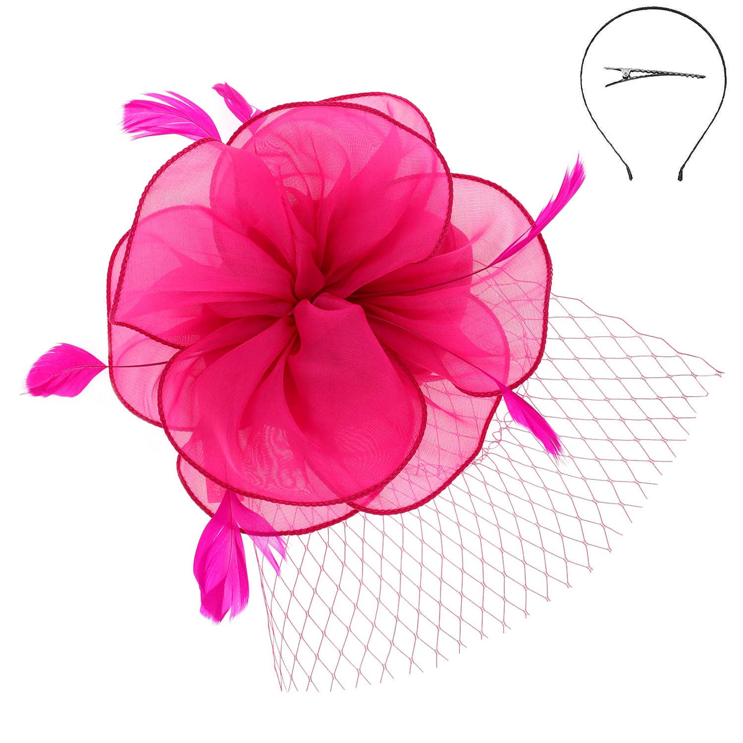 SP Sophia Collection - Wholesale Fascinator Hat - Women's - Baby Feathers & Flower w/ Netted Mesh Fascinator w/ Headband4
