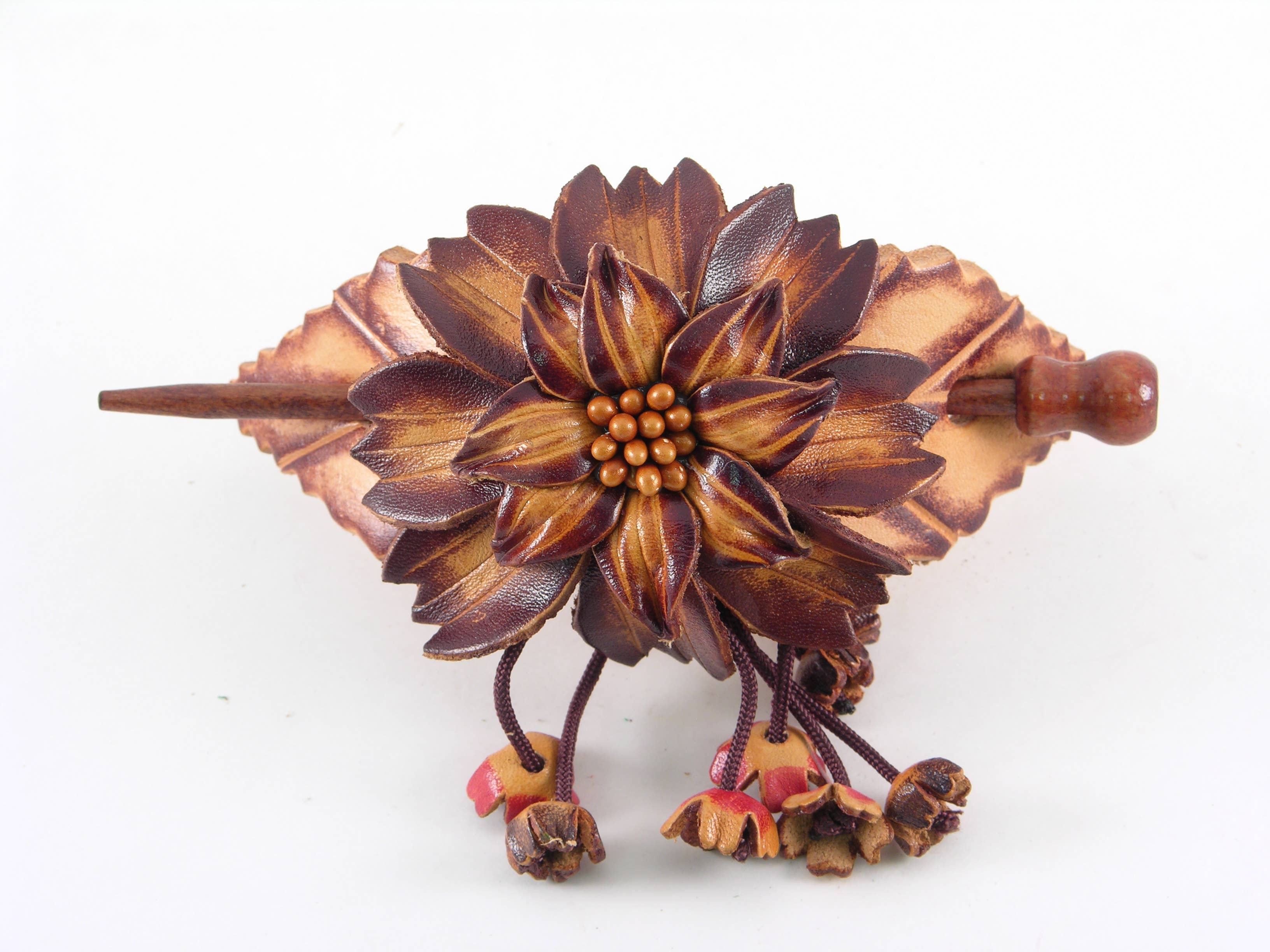 Sunflower Handmade leather inc - Wholesale Barrette - Women's - as0003-2 6 pcs woodstick and 6 pcs metal leather barrettes13