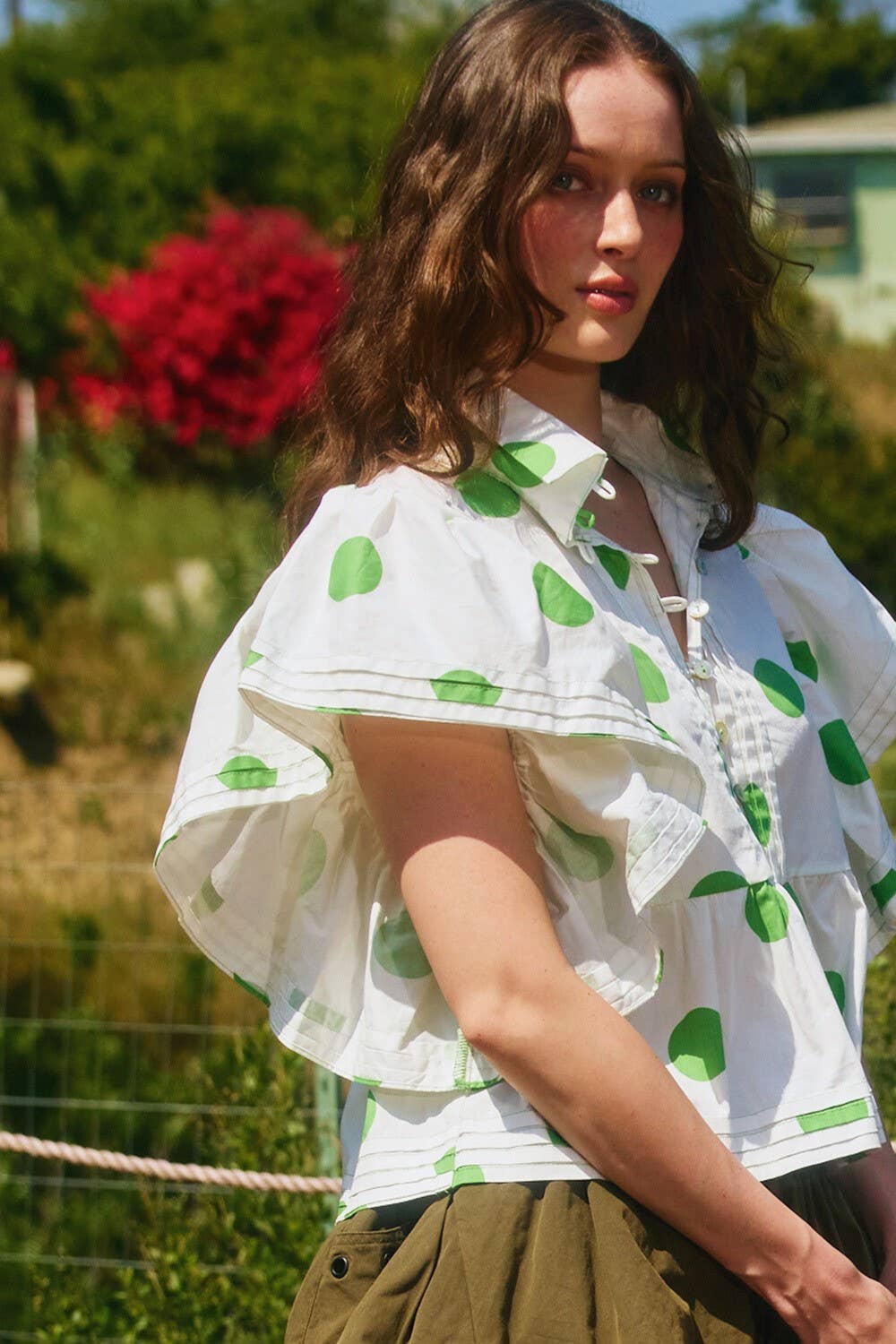 BUCKETLIST INC - Wholesale Blouse - Women's - IT2337 Ruffle Sleeves Pintuck Detail Polka Dot Print top35