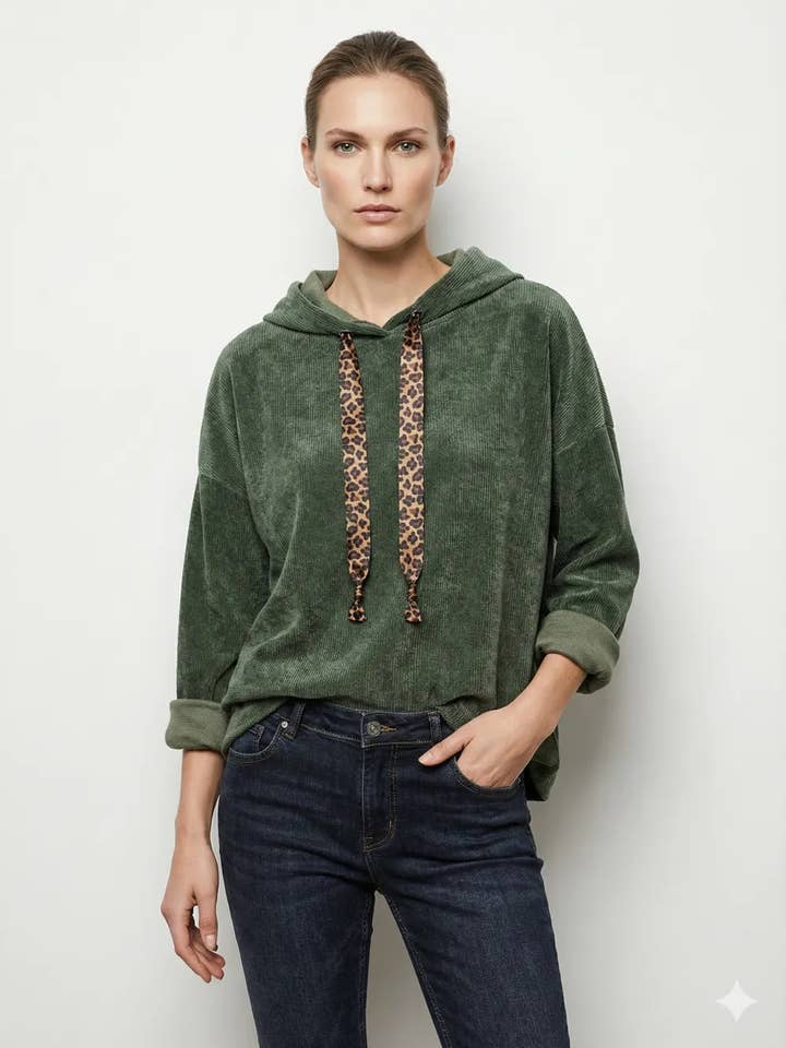 Mimi & Gogo – Engroshandel Sweatshirt - Dame – Velour-sweatshirt med leopard Snøre8