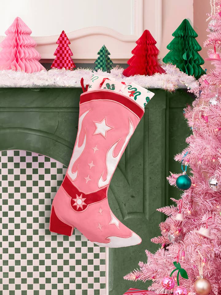 Bas de Noël Bottes de Cowgirl - bas rose et rouge Fêtes de Noël pour la vente par xo, Fetti