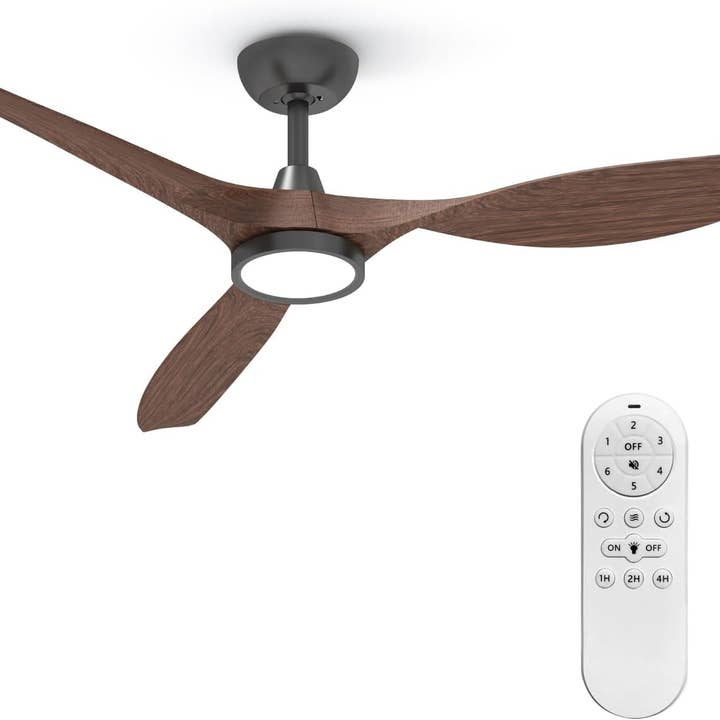 Dark Woodgrain 52 Inch Black Ceiling Fan With Lights And Remote Control for wholesale on Faire8
