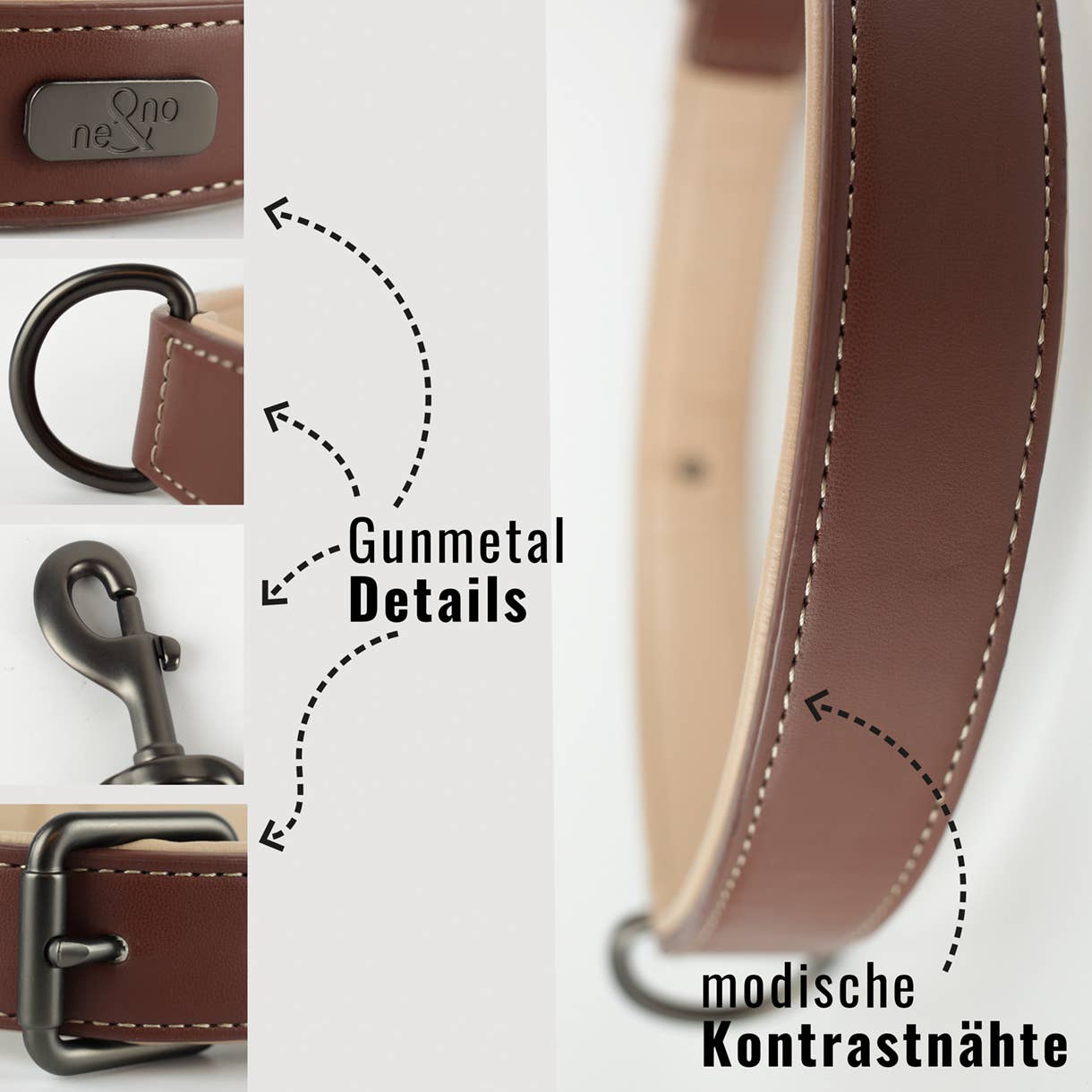 ne&no - Vente Collier – chien - Ensemble collier et laisse ne&no® en cuir vegan pour chiens1