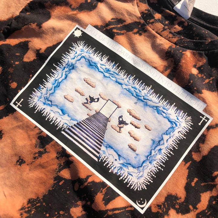"Into the Light" Black Bleached Graphic Tee - Streetwear for wholesale by Flow Era