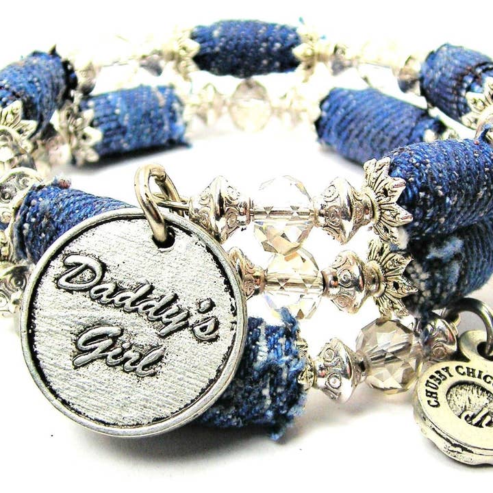 Daddy's Girl Blue Jean Beaded Wrap Bracelet Father Dad for wholesale by Chubby Chico Charms