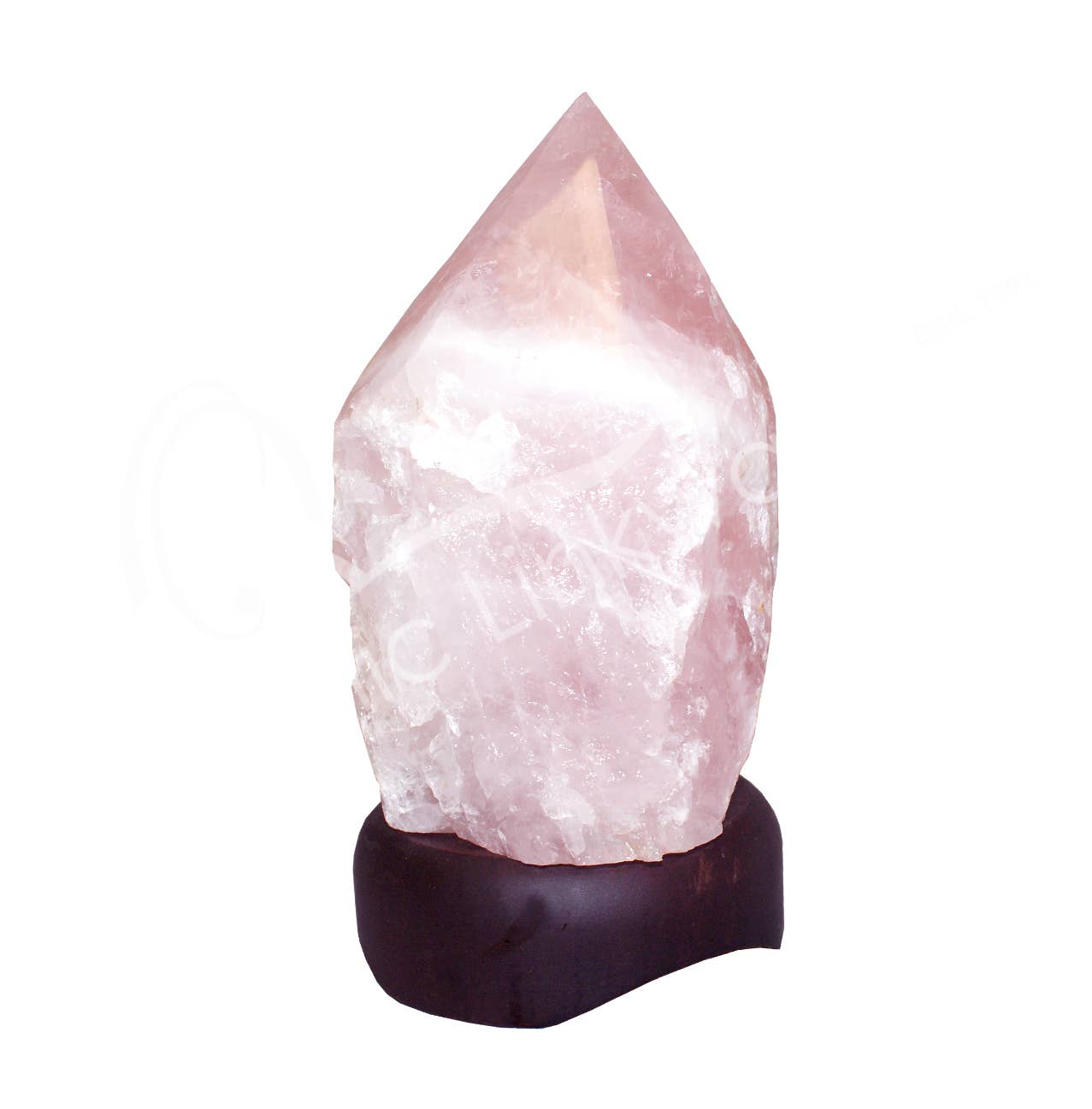 Oceanic Linkways Inc - Wholesale Spiritual Stone/Crystal - (PC)LAMP - ROSE QUARTZ TOP POLISHED POINT ON WOOD BASE NO C0