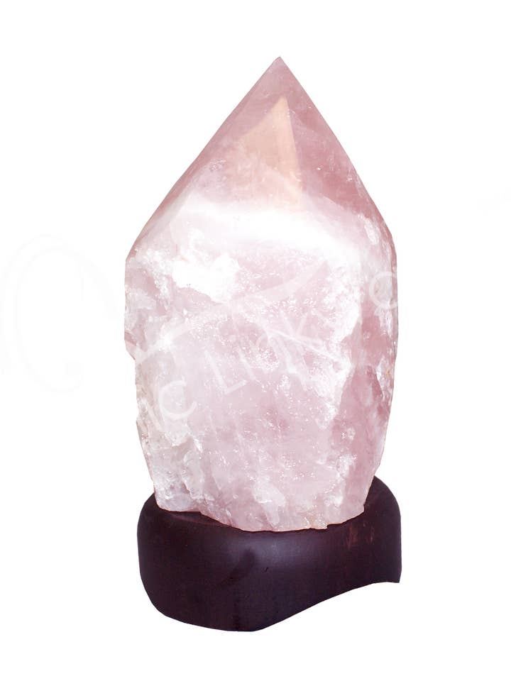 (PC)LAMP - ROSE QUARTZ TOP POLISHED POINT ON WOOD BASE NO C for wholesale by Oceanic Linkways Inc