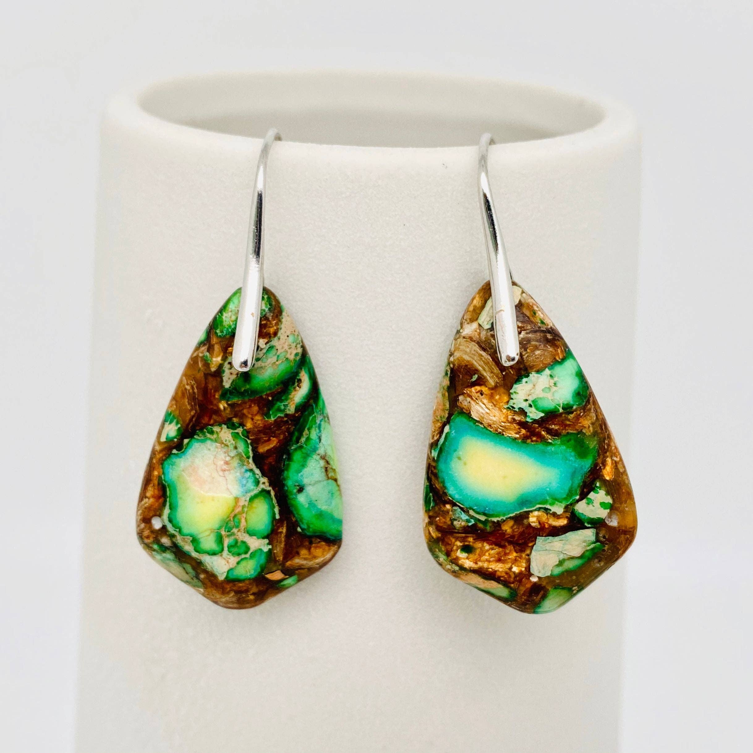 Mio Queena - Wholesale Dangle Earrings - Colored Emperor Stone Geometric Agate Chakra Earrings - CS18