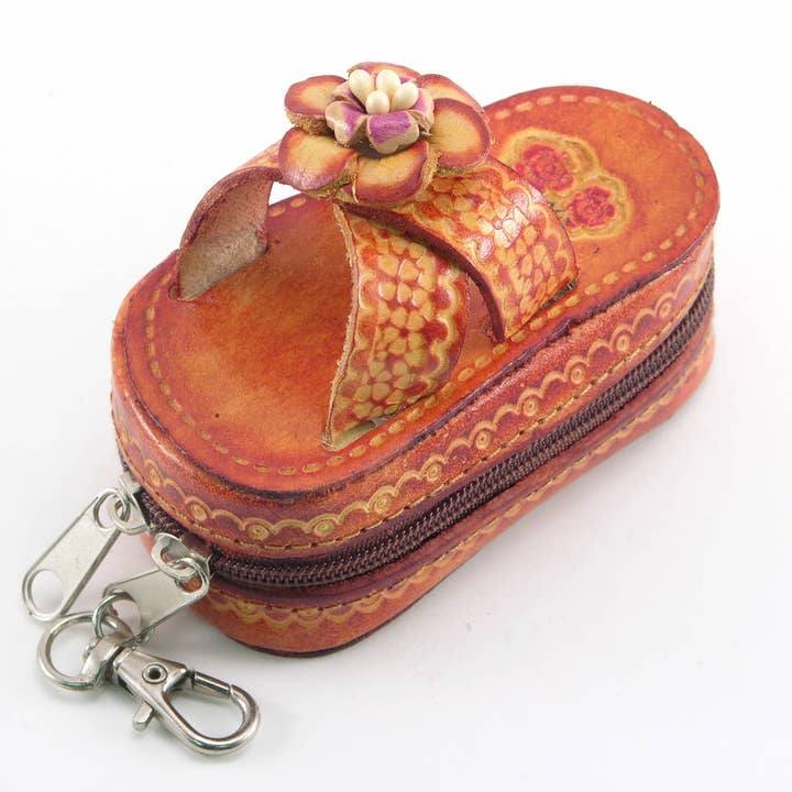 Handmade leather sandals lipstick case with mirror - E344 for wholesale by Sunflower Handmade leather inc