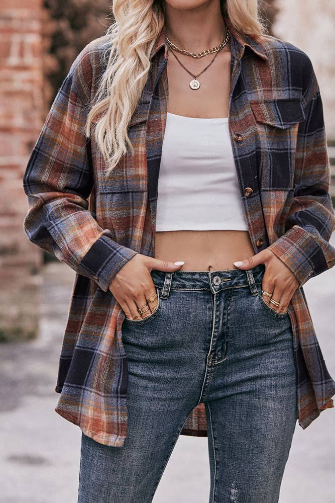 Comely Fashion - Wholesale Button Down Shirt - Women's - Women Plaid Blouse Buttoned Fall Sesaon Shirt CF-MD07421