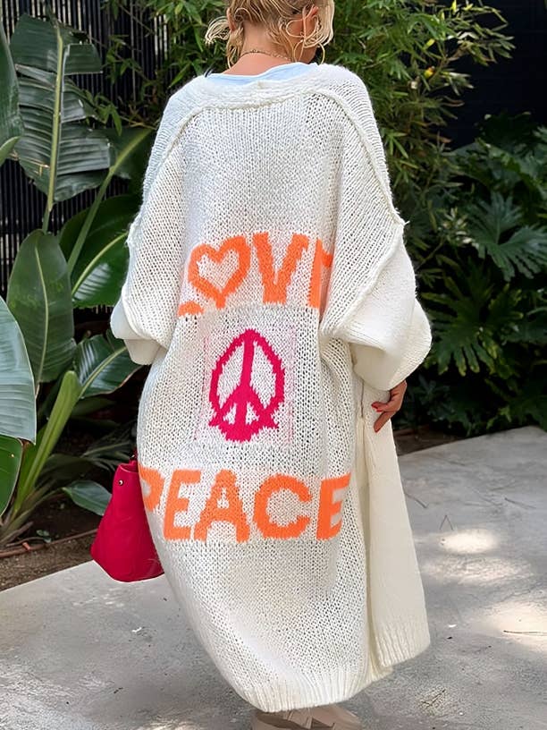 Rosa Clothing - Wholesale Cardigan - Women's - Love & Peace Exposed Seam Knit Sweater Long Cardigan6