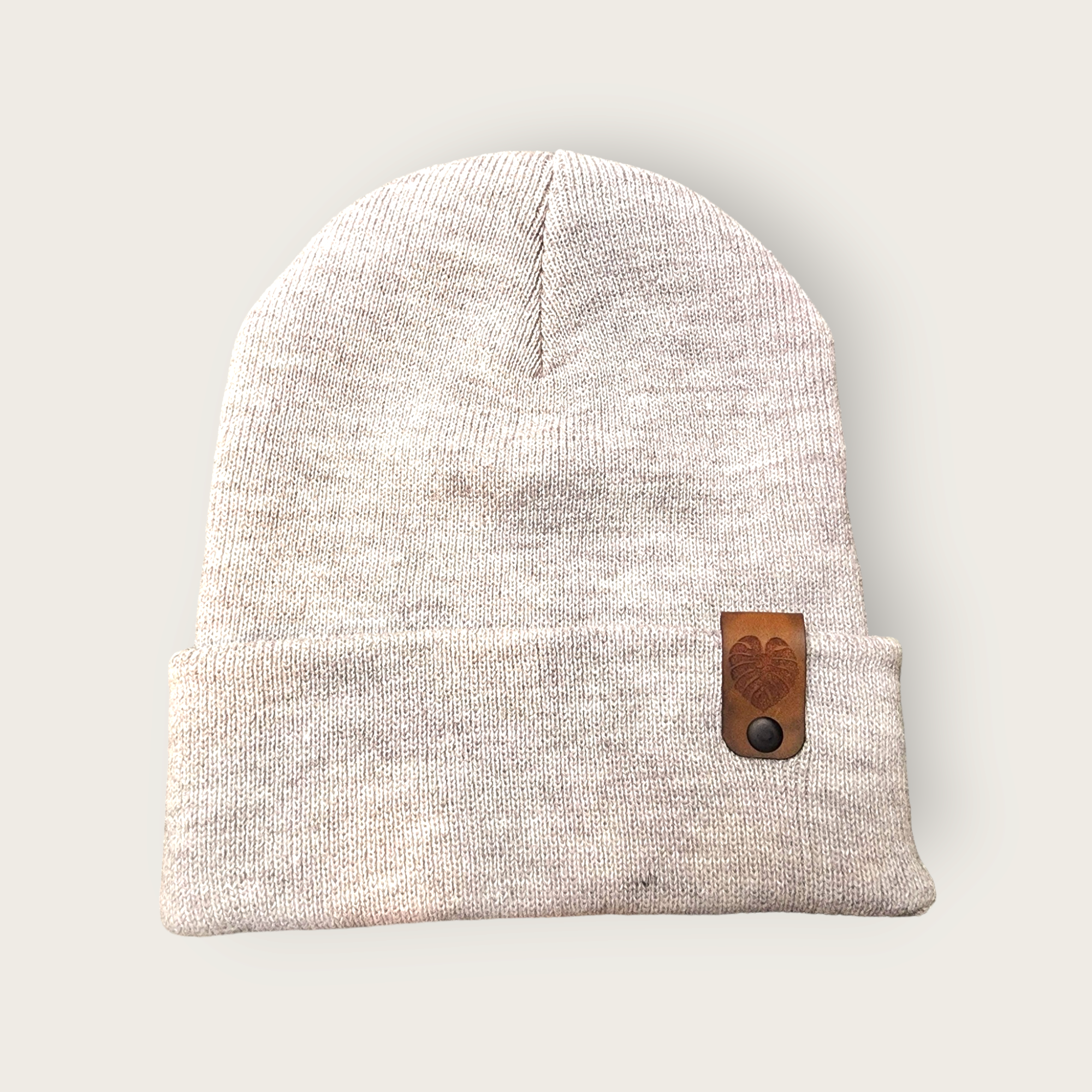Olive Branch Laserworks - Wholesale Beanie - Women's - Beanie with monstera leaf leather cuff detail4