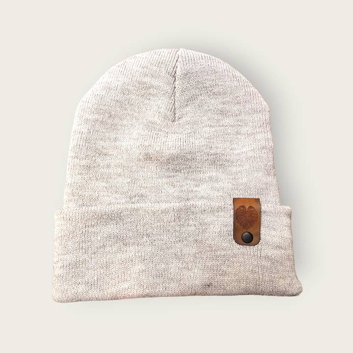 Olive Branch Laserworks - Wholesale Beanie - Women's - Beanie with monstera leaf leather cuff detail4