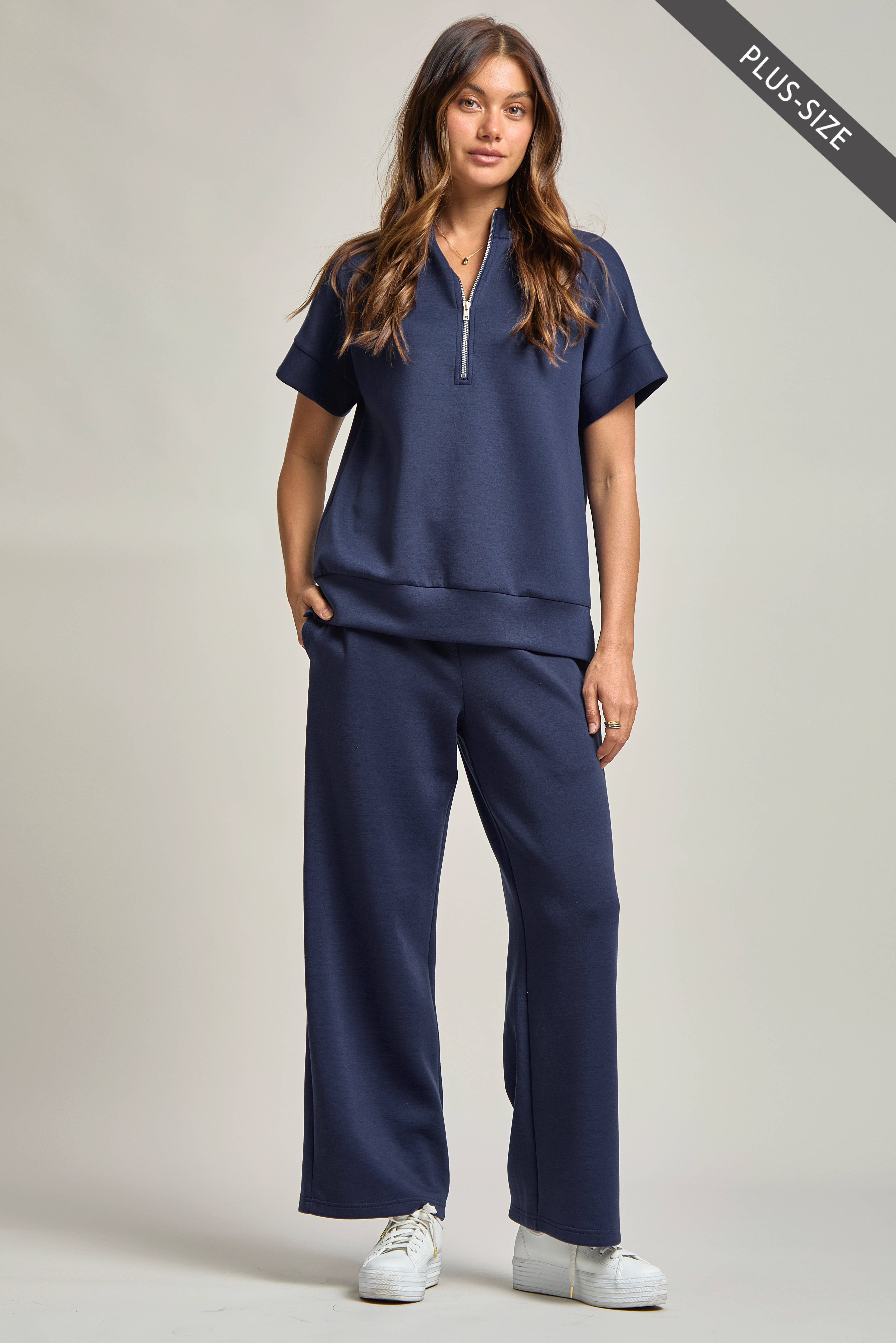 Dear Scarlett - Wholesale Lounge Set - Women's - PLUS SIZE Quarter Zip + Pants Modal Set TRVSET-CATALINAP16