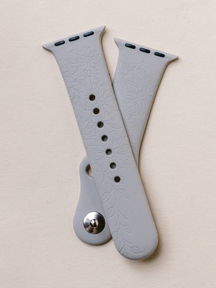 Bracelet de montre Apple en silicone gravé à motif floral d'automne pour la vente par Fox and Fiddle Designs