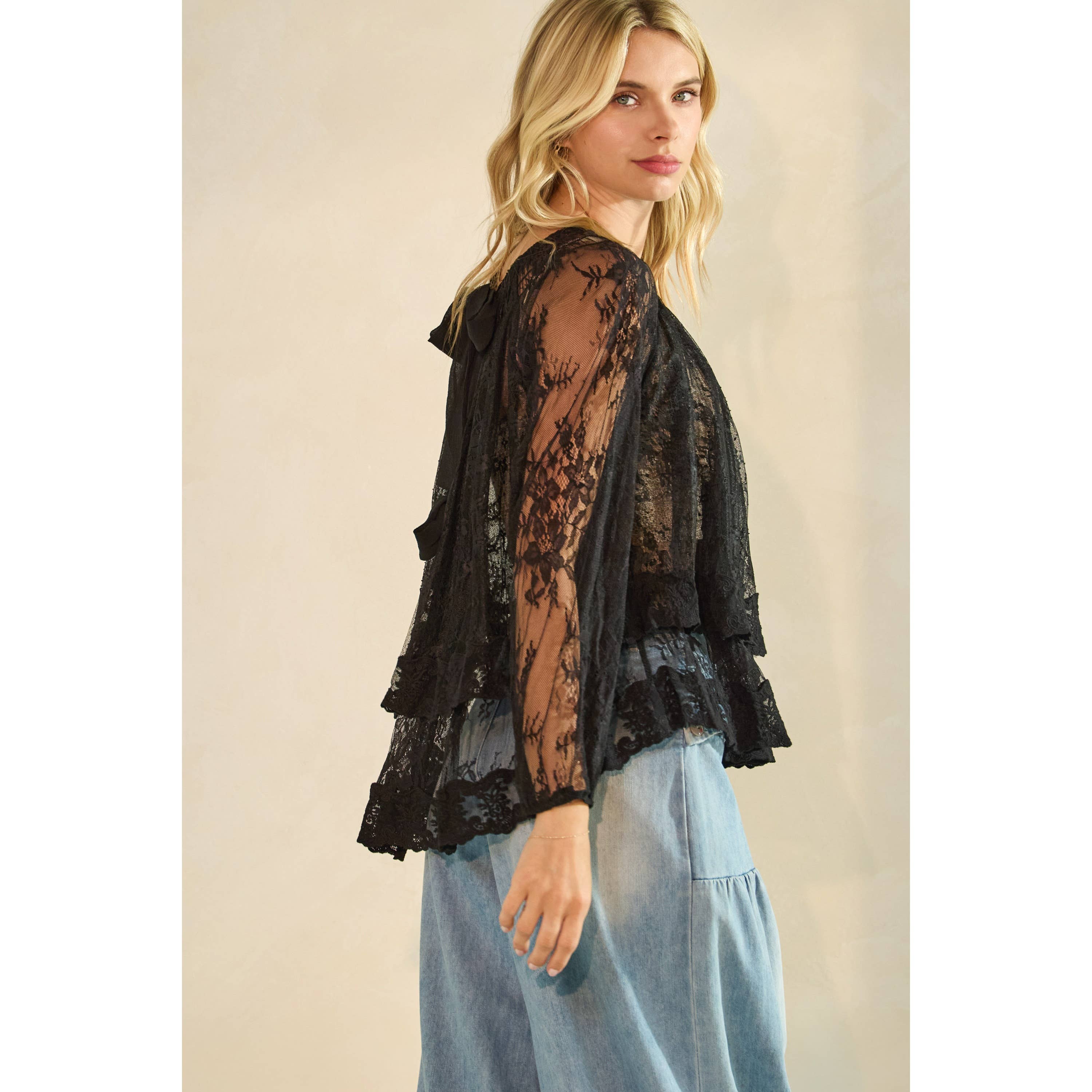 Veveret – Großhandel Tunika – Damen – Rüschen-Spitzen-Top mit langen Ärmeln28