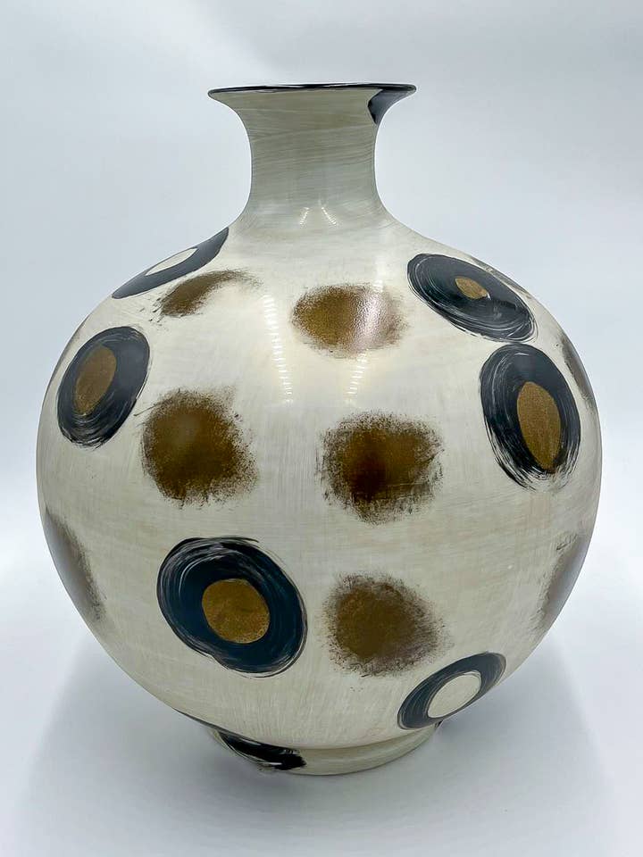 DEC205B PORCELAIN VASE CIRCLES BEIGE BLACK BROWN D39H42,5 for wholesale by JF The Reborn Home