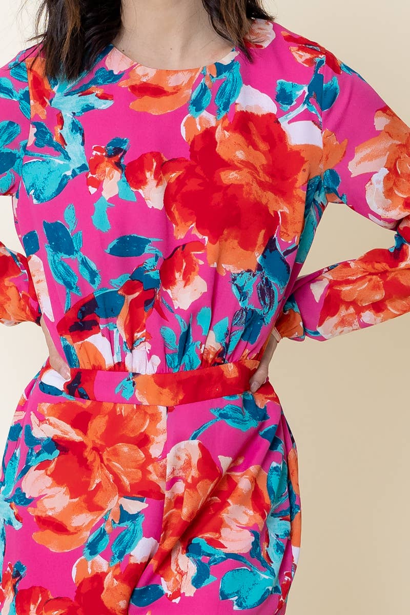 MAGENTA Combishort dos ouvert à imprimé floral et manches longues en vente sur Faire5