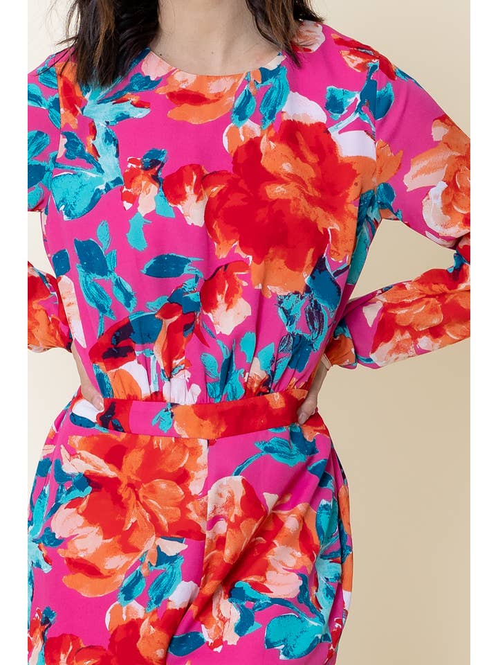 MAGENTA Combishort dos ouvert à imprimé floral et manches longues en vente sur Faire5