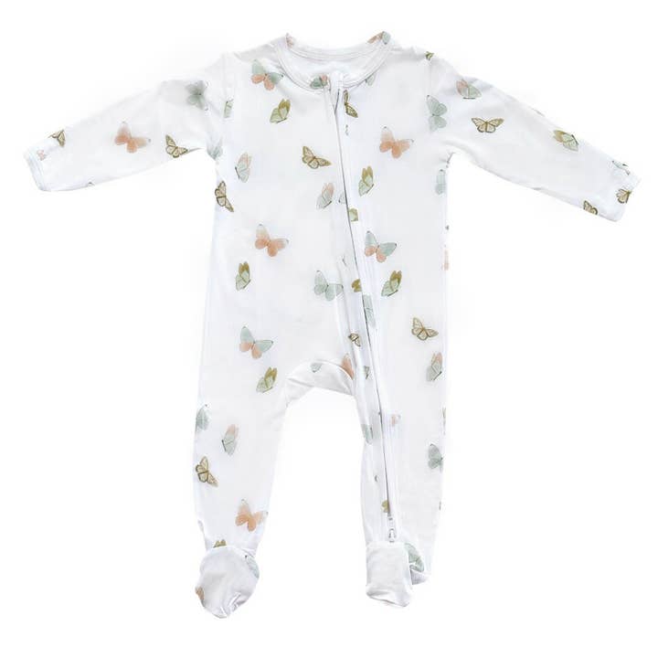 Bamboo Baby Zippered Footie Onesie - Butterflies for wholesale by Dear Perli