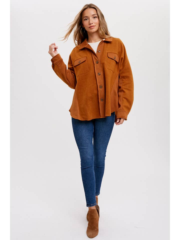 Bluivy – Engroshandel Skjortejakke/shacket – til kvinder – BØRSTET TERRY KNAP OP SHACKET16