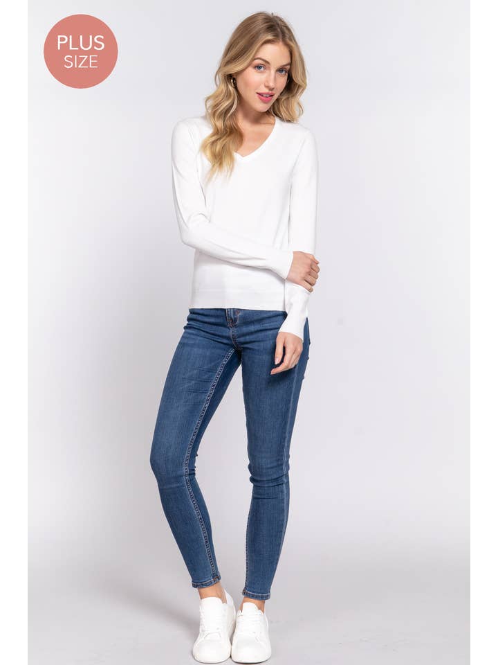 Active Basic | Active USA – Großhandel Strickpullover – Damen – Basic-Pullover mit V-Ausschnitt und langen Ärmeln in Übergröße15