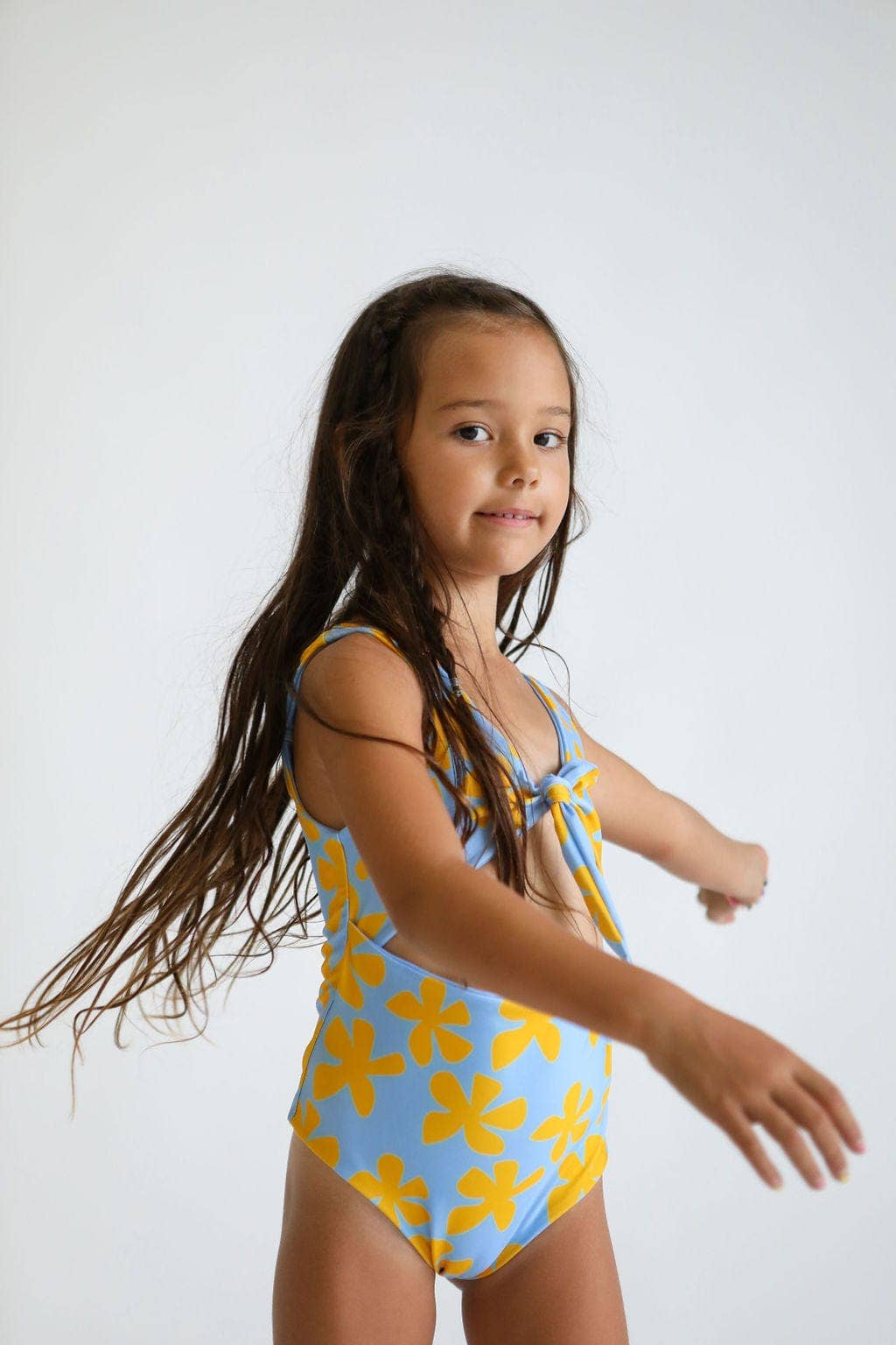 Girl's Cutout One Piece in Light Blue Plumeria for wholesale on Faire4