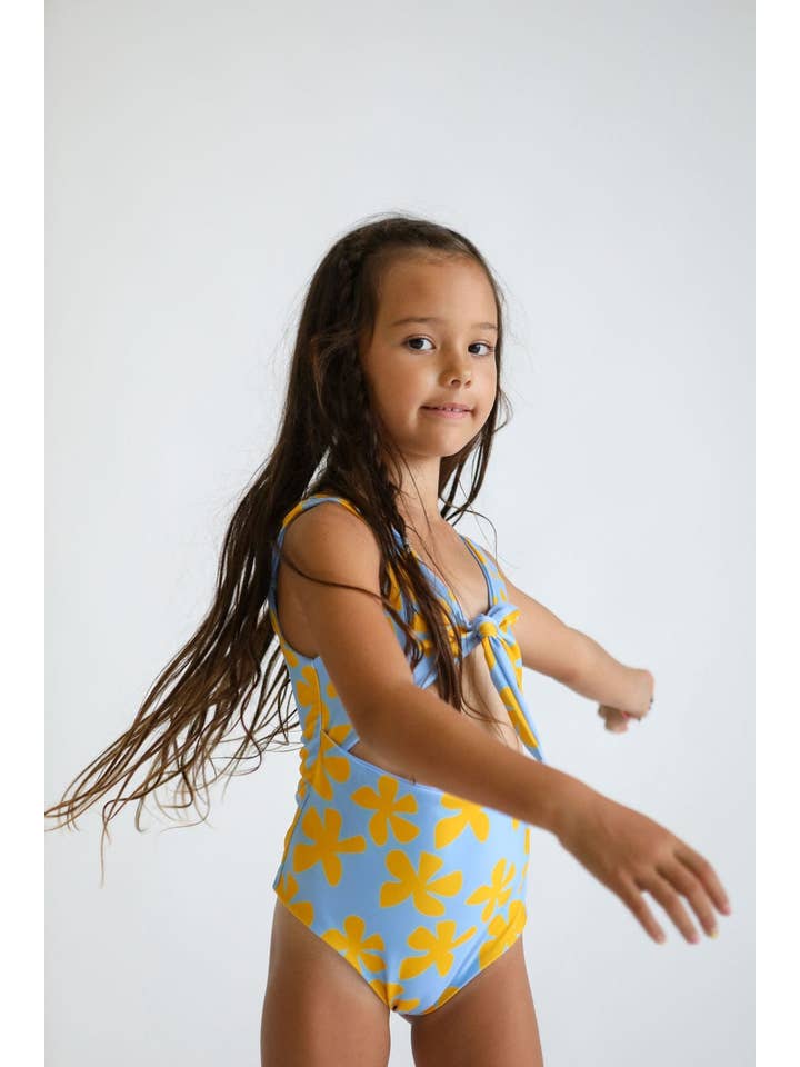 Girl's Cutout One Piece in Light Blue Plumeria for wholesale on Faire4