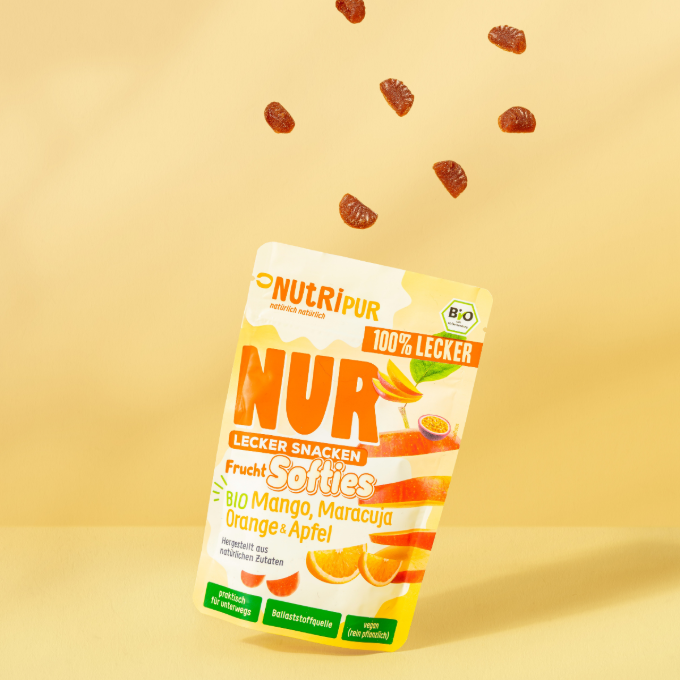 NutriPur - Wholesale Fruit Snacks - Organic Fruit Only Softies Mango + Passion Fruit + Orange + Apple 35g3